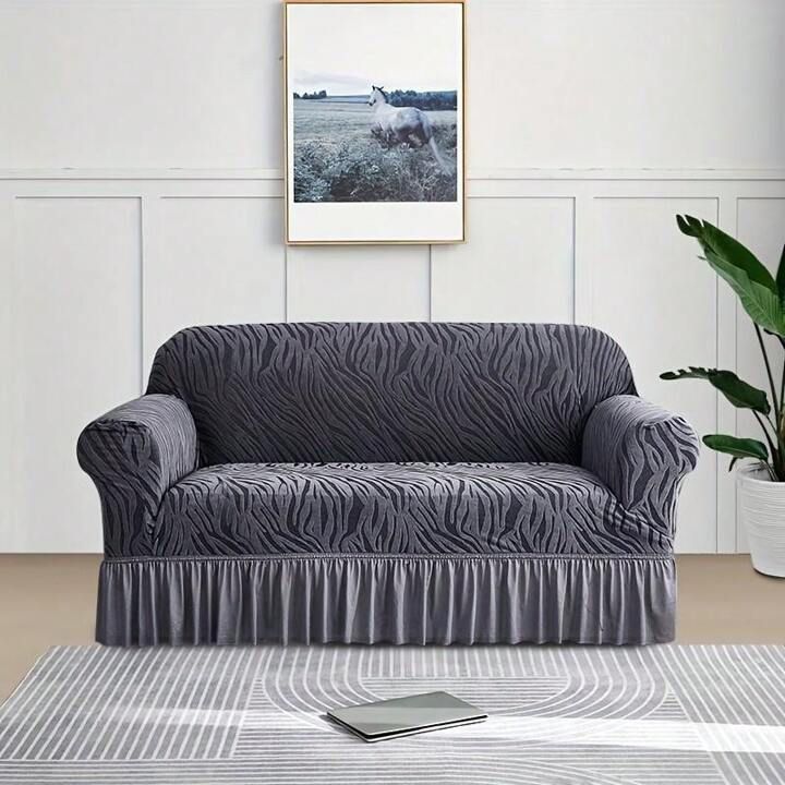 Zebra Velvet Turkish Sofa Cover - Grey