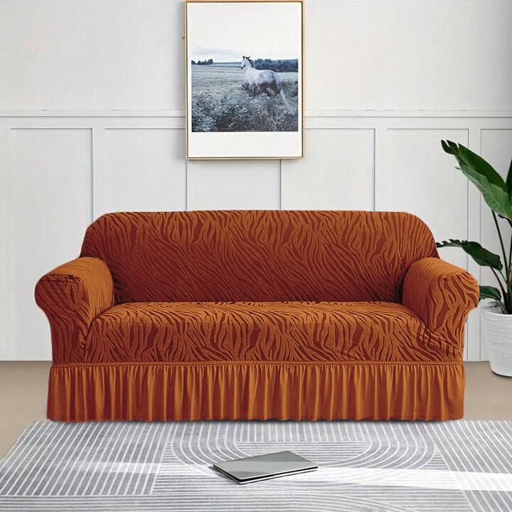 Zebra Velvet Turkish Sofa Cover - Copper Brown