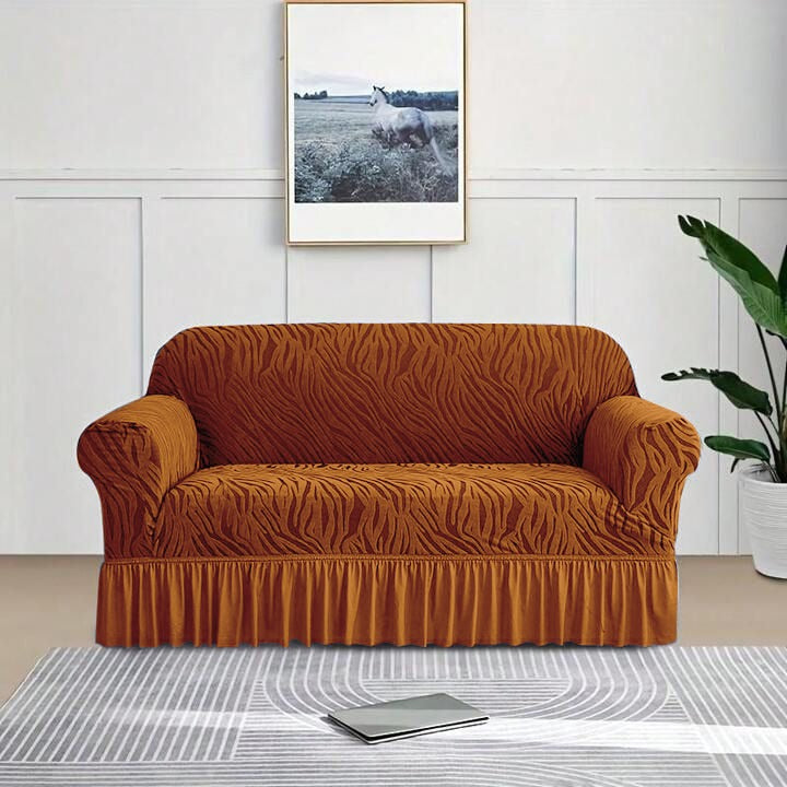 Zebra Velvet Turkish Sofa Cover - Copper Brown