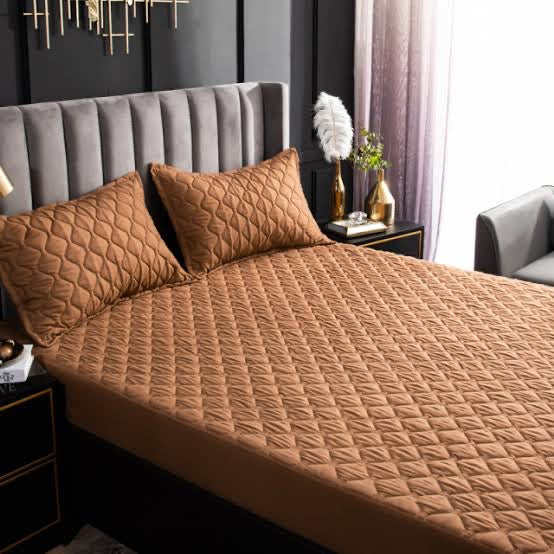 Cotton Quilted Waterproof Mattress Cover - Brown