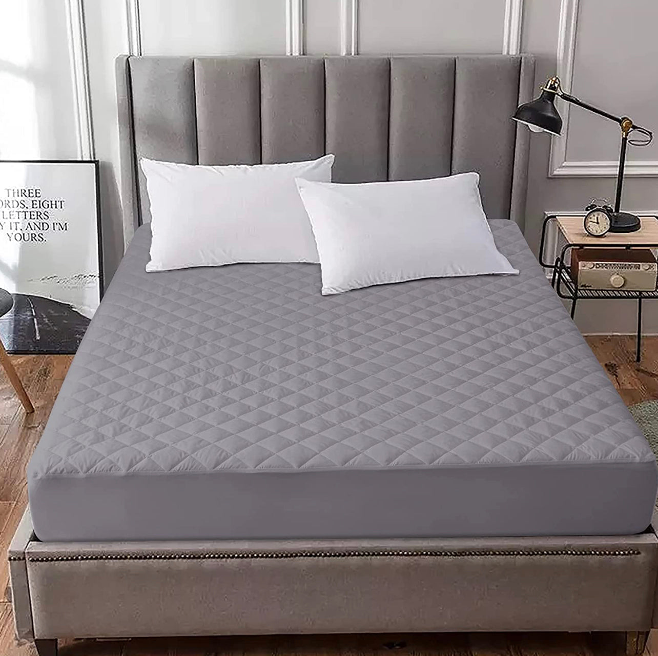 Cotton Quilted Waterproof Mattress Cover - Grey