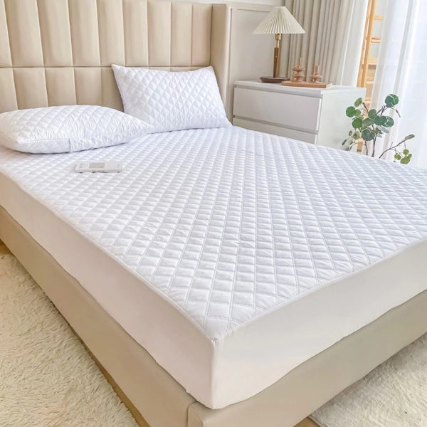 Cotton Quilted Waterproof Mattress Cover - White koi