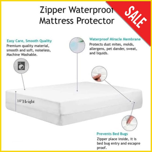 Double Sided Zipper Waterproof Mattress Cover - Grey