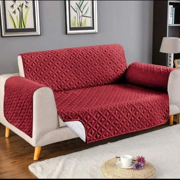 Ultrasonic Cotton Quilted Sofa Runner | Mehroon Color | safeguard your sofa from stains, spills, pet hair, and general wear and tear (Copy)